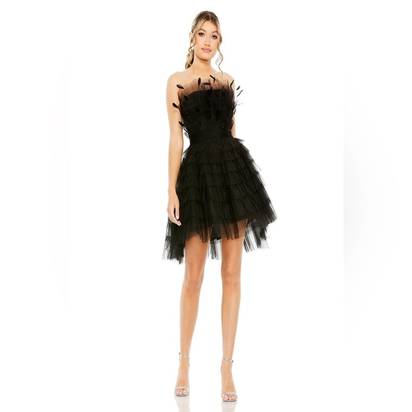 Mac Duggal Style 20529 NWT Strapless Ruffle Dress with Feather Embellishments - Picture 1 of 7